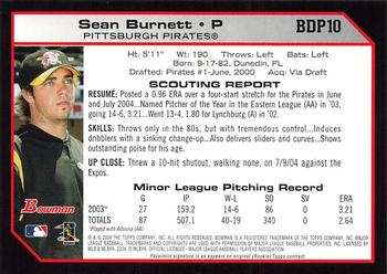 2004 Bowman Draft Picks & Prospects #BDP10 Sean Burnett Back
