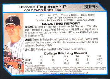 2004 Bowman Draft Picks & Prospects #BDP45 Steven Register Back