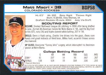 2004 Bowman Draft Picks & Prospects #BDP58 Matt Macri Back