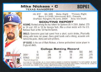 2004 Bowman Draft Picks & Prospects #BDP61 Mike Nickeas Back