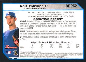 2004 Bowman Draft Picks & Prospects #BDP62 Eric Hurley Back