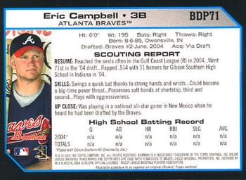 2004 Bowman Draft Picks & Prospects #BDP71 Eric Campbell Back