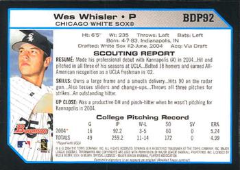 2004 Bowman Draft Picks & Prospects #BDP92 Wes Whisler Back