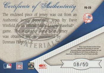 2004 Leaf Certified Materials - Fabric of the Game Reward #FG-25 Dave Winfield Back