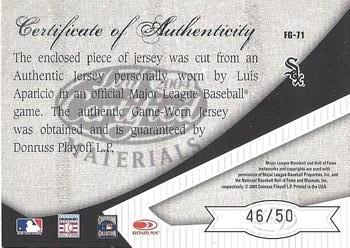 2004 Leaf Certified Materials - Fabric of the Game Reward #FG-71 Luis Aparicio Back