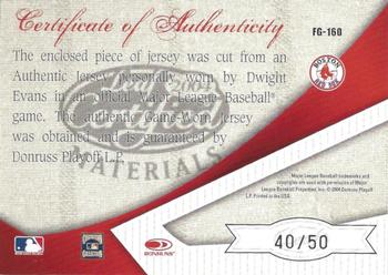 2004 Leaf Certified Materials - Fabric of the Game Reward #FG-160 Dwight Evans Back