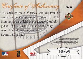 2004 Leaf Certified Materials - Fabric of the Game Reward #FG-FG-181 Mike Mussina Back