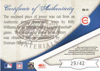 2004 Leaf Certified Materials - Fabric of the Game Stats #FG-11 Billy Williams Back