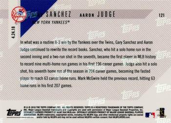 2018 Topps Now #121 Gary Sanchez / Aaron Judge Back