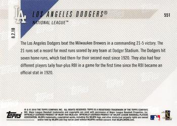 2018 Topps Now #551 Los Angeles Dodgers Back
