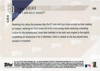2018 Topps Now #658 Luis Urias Back