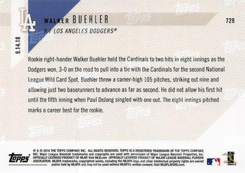 2018 Topps Now #729 Walker Buehler Back
