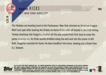 2018 Topps Now #768 Aaron Hicks Back