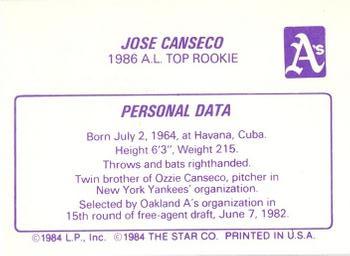 1987 Star Award Winners #NNO Jose Canseco Back