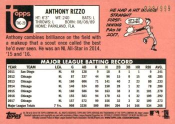 2018 Topps Heritage - Chrome #THC-20 Anthony Rizzo Back