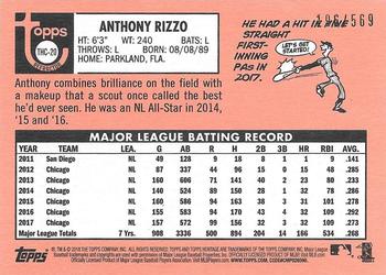 2018 Topps Heritage - Chrome Refractor #THC-20 Anthony Rizzo Back