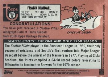 2018 Topps Heritage - Seattle Pilots Autographs #SPA-FK Frank Kimball Back