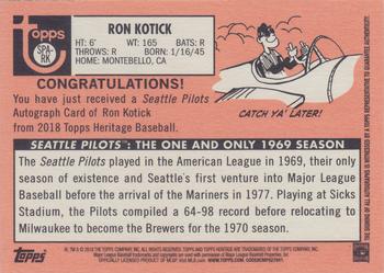 2018 Topps Heritage - Seattle Pilots Autographs #SPA-RK Ron Kotick Back