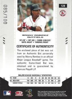 2004 Leaf Certified Materials - Mirror Bat White #128 Manny Ramirez Back