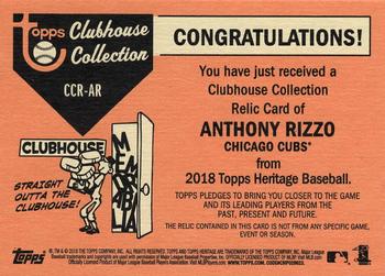 2018 Topps Heritage - Clubhouse Collection Relics #CCR-AR Anthony Rizzo Back