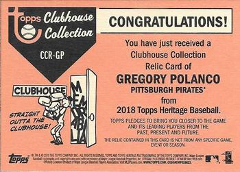 2018 Topps Heritage - Clubhouse Collection Relics #CCR-GP Gregory Polanco Back
