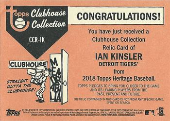 2018 Topps Heritage - Clubhouse Collection Relics #CCR-IK Ian Kinsler Back