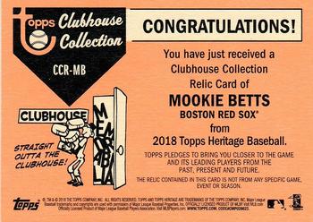 2018 Topps Heritage - Clubhouse Collection Relics #CCR-MB Mookie Betts Back
