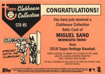 2018 Topps Heritage - Clubhouse Collection Relics #CCR-MS Miguel Sano Back