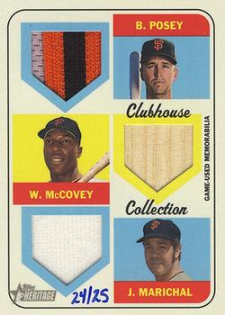 2018 Topps Heritage - Clubhouse Collection Triple Relics #CCTR-PMM Buster Posey / Willie McCovey / Juan Marichal Front