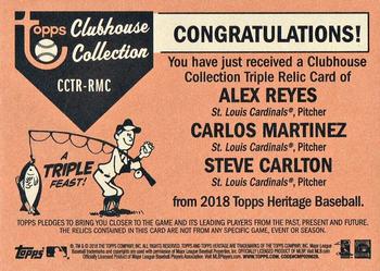 2018 Topps Heritage - Clubhouse Collection Triple Relics #CCTR-RMC Alex Reyes / Carlos Martinez / Steve Carlton Back