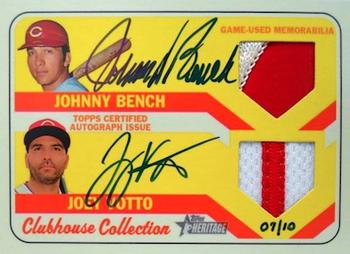 2018 Topps Heritage - Clubhouse Collection Dual Autograph Relics #CCDAR-BV Johnny Bench / Joey Votto Front