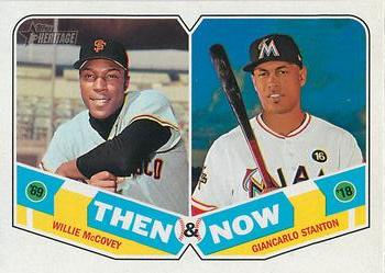 2018 Topps Heritage - Then and Now #TN-6 Willie McCovey / Giancarlo Stanton Front