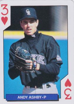 1993 Bicycle Colorado Rockies Playing Cards #3♥ Andy Ashby Front