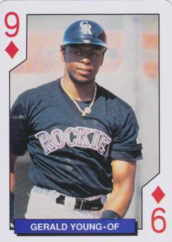 1993 Bicycle Colorado Rockies Playing Cards #9♦ Gerald Young Front
