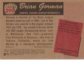 2004 Bowman Heritage #290 Brian Gorman Back