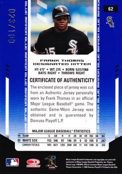 2004 Leaf Certified Materials - Mirror Fabric Blue Position #62 Frank Thomas Back