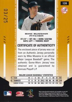 2004 Leaf Certified Materials - Mirror Fabric Gold Number #139 Mike Mussina Back