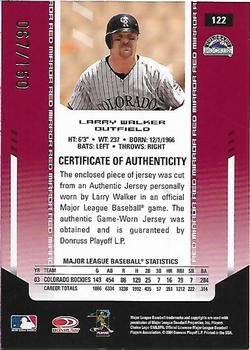 2004 Leaf Certified Materials - Mirror Fabric Red #122 Larry Walker Back