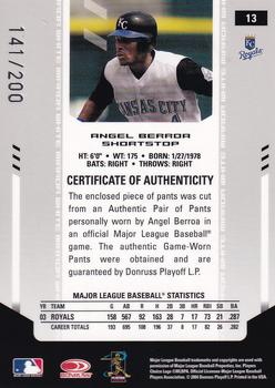 2004 Leaf Certified Materials - Mirror Fabric White #13 Angel Berroa Back