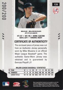 2004 Leaf Certified Materials - Mirror Fabric White #139 Mike Mussina Back
