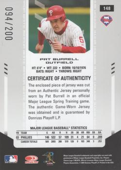 2004 Leaf Certified Materials - Mirror Fabric White #148 Pat Burrell Back