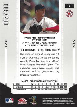 2004 Leaf Certified Materials - Mirror Fabric White #151 Pedro Martinez Back