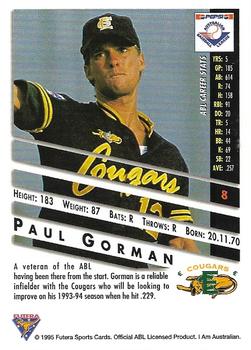 1995 Futera ABL #8 Paul Gorman Back