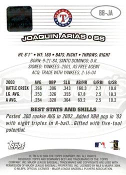 2004 Bowman's Best #BB-JA Joaquin Arias Back