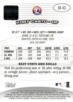 2004 Bowman's Best #BB-KC Kory Casto Back