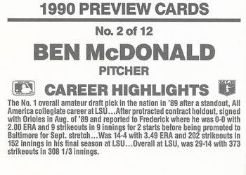 1990 Donruss - Previews #2 Ben McDonald Back