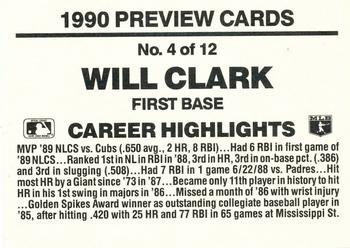 1990 Donruss - Previews #4 Will Clark Back