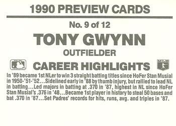 1990 Donruss - Previews #9 Tony Gwynn Back
