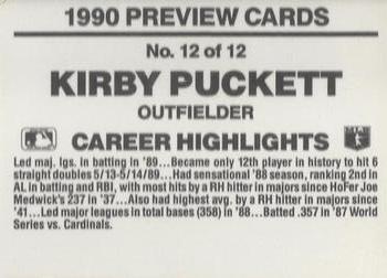 1990 Donruss - Previews #12 Kirby Puckett Back