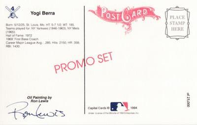 1994 Ron Lewis 1969 New York Mets 25th Anniversary Postcards #4 Yogi Berra Back